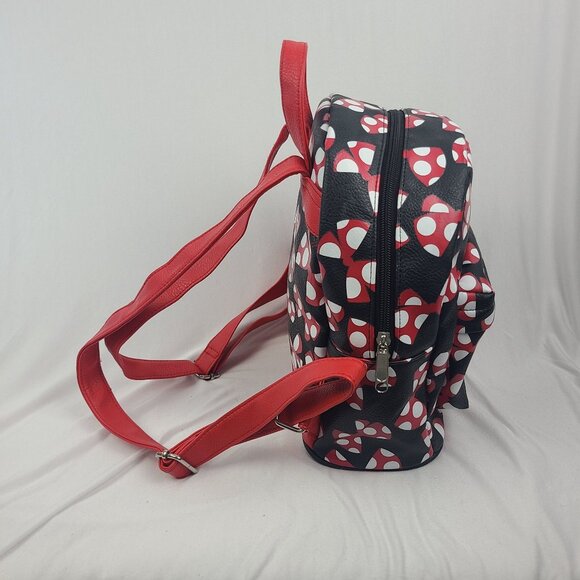 Walt Disney World Parks Minnie Mouse Bows Mini Backpack Red Black Faux Leather - Picture 4 of 16